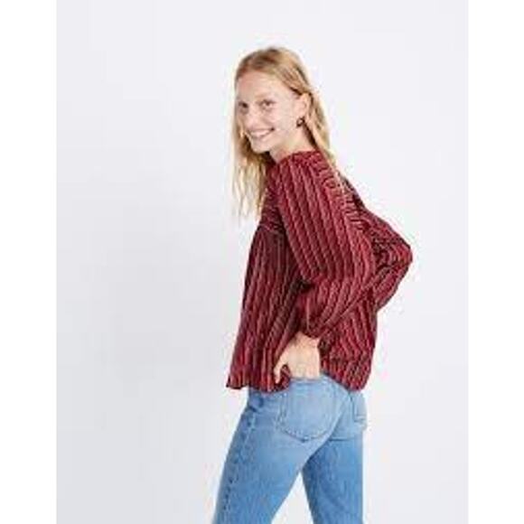 Madewell Small S Red Swingy Peasant Top in Metallic Stripe VNeck Cotton Billowy - Picture 10 of 10
